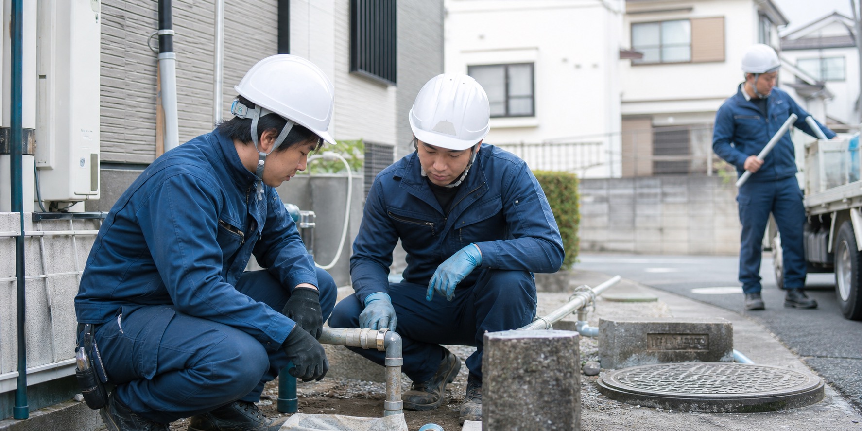 設備工事の現場で作業を確認するスタッフのイメージ